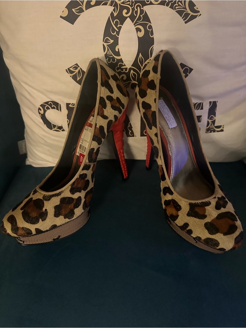 RACHEL Rachel Roy Leopard Print Pumps with Red Stiletto Heel